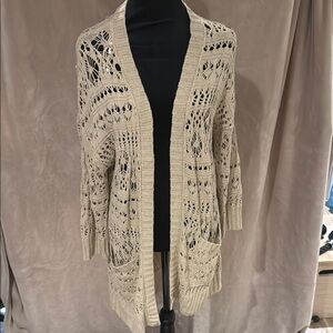 Lucky Brand Cream Open-Knit Cardigan Sweater